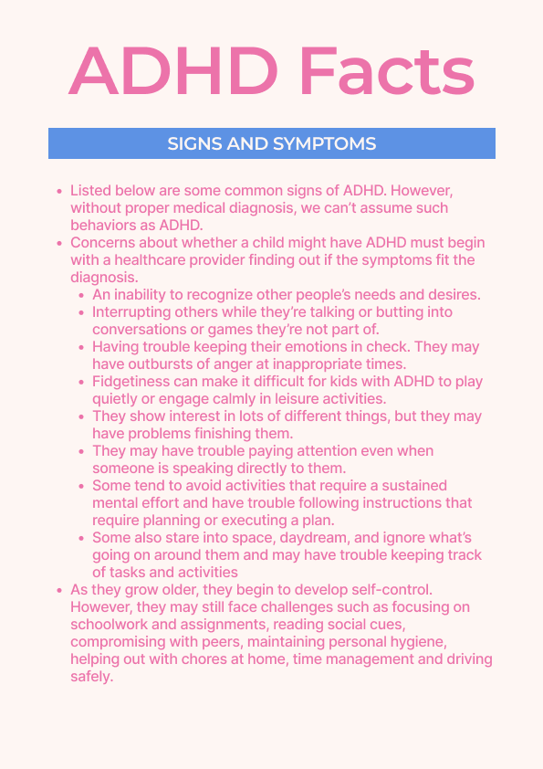 Kids ADHD Worksheet + Infographic