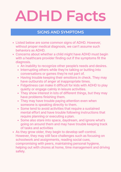 Kids ADHD Worksheet + Infographic